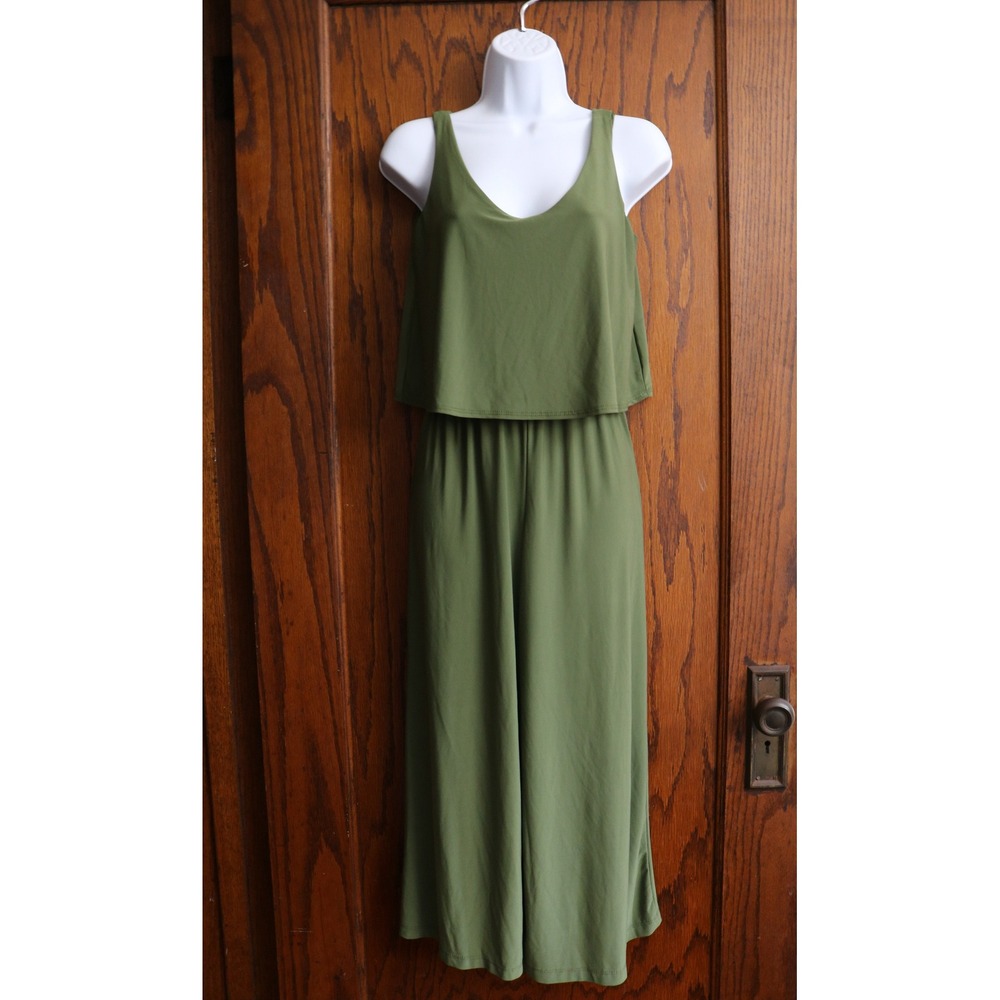 ANNALEE and HOPE Jumpsuit Women Size Small Sleeveless Wide Leg Green Layered Top